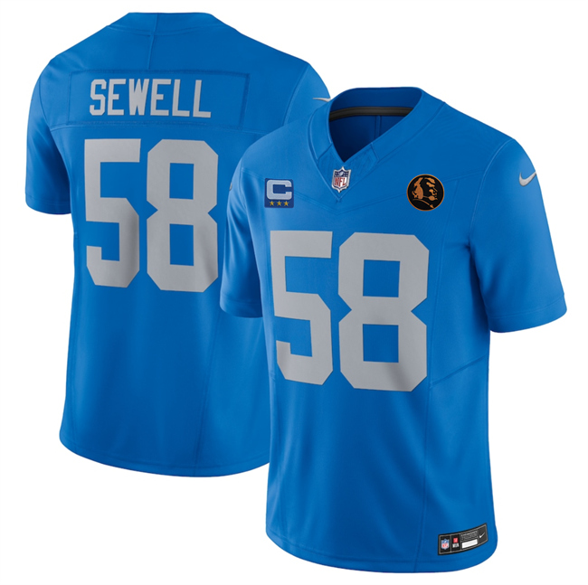 Men's Blue Detroit Lions #58 Penei Sewell 2025 F.U.S.E. With 3 -Star C Patch And John Madden Patch Vapor Limited Stitched Jersey